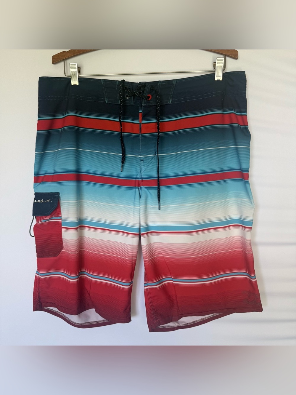 Billabong Platinum X All Day Men's Red & Blue Gradient Stripe Boardshorts Y2K